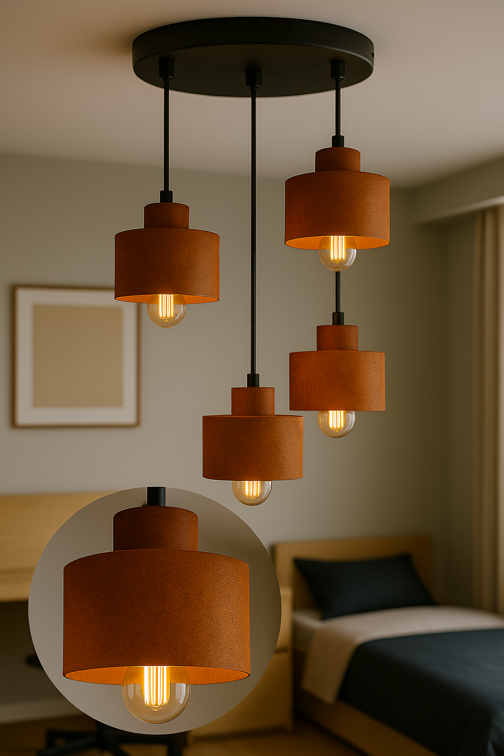 Industrielle Deckenlampe Rostoptik – 5-flammige Pendelleuchte aus Metall, E27, höhenverstellbar, 2 Stromkreise
