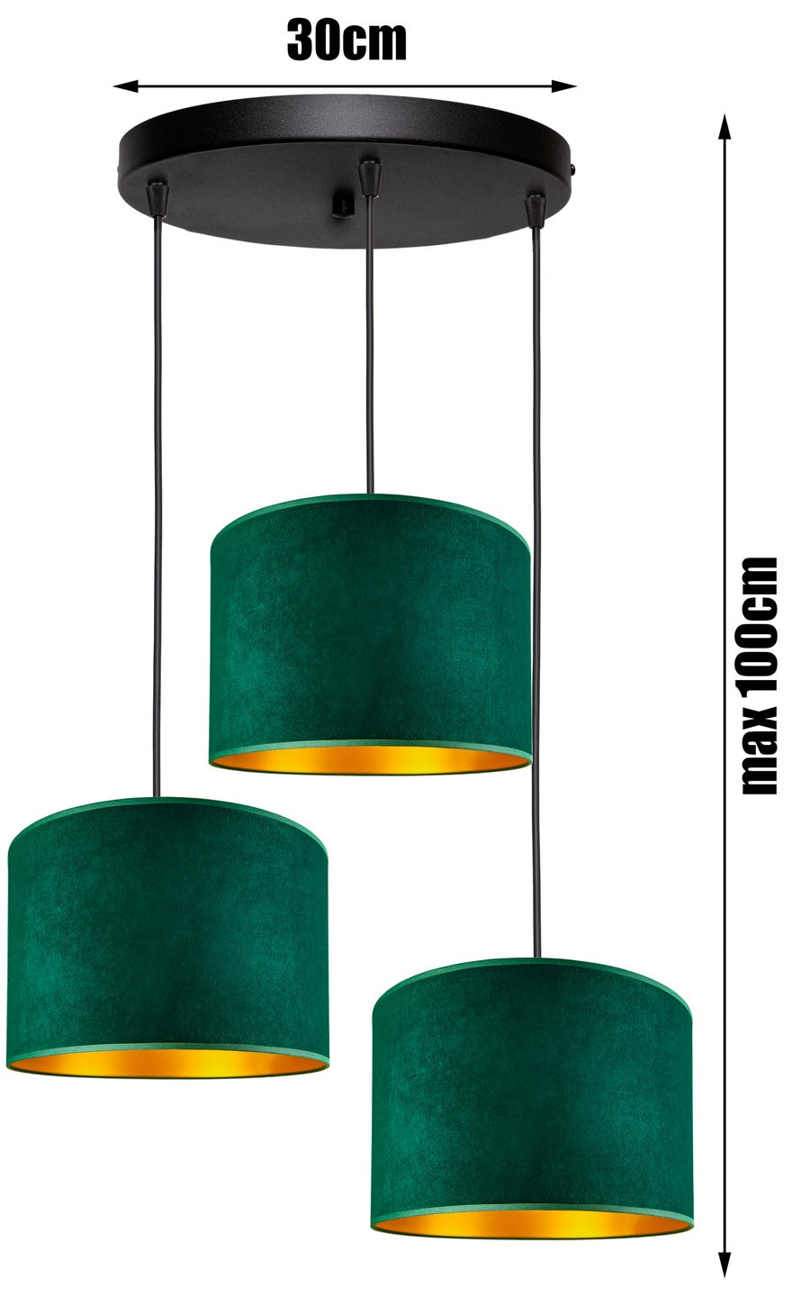 Moderne Hängelampe mit Samtschirm - stilvolle Pendelleuchte in Flaschengrün 3-Flammig
