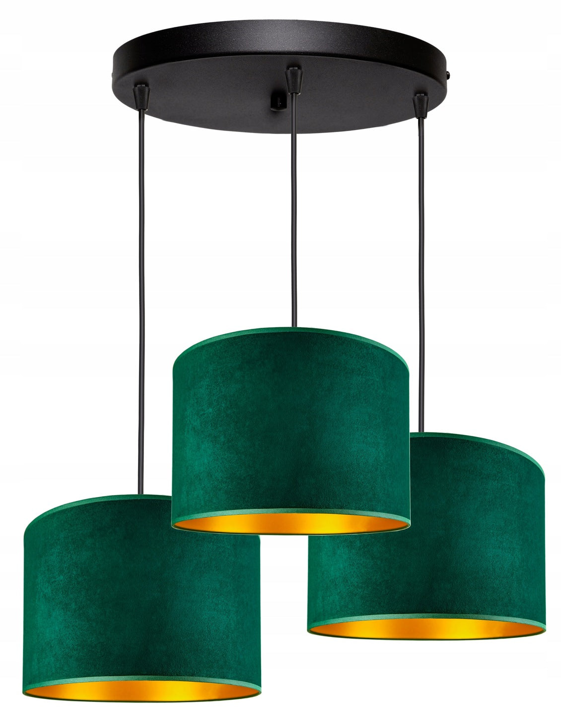 Moderne Hängelampe mit Samtschirm - stilvolle Pendelleuchte in Flaschengrün 3-Flammig