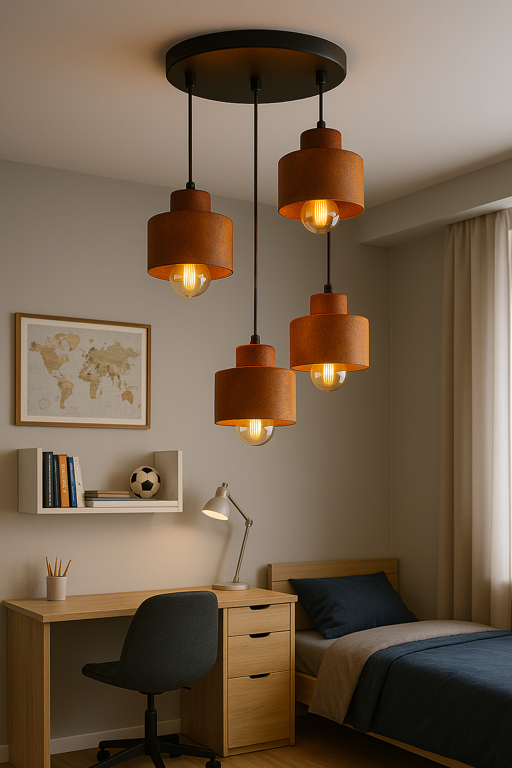 Industrielle Deckenlampe Rostoptik – 5-flammige Pendelleuchte aus Metall, E27, höhenverstellbar, 2 Stromkreise