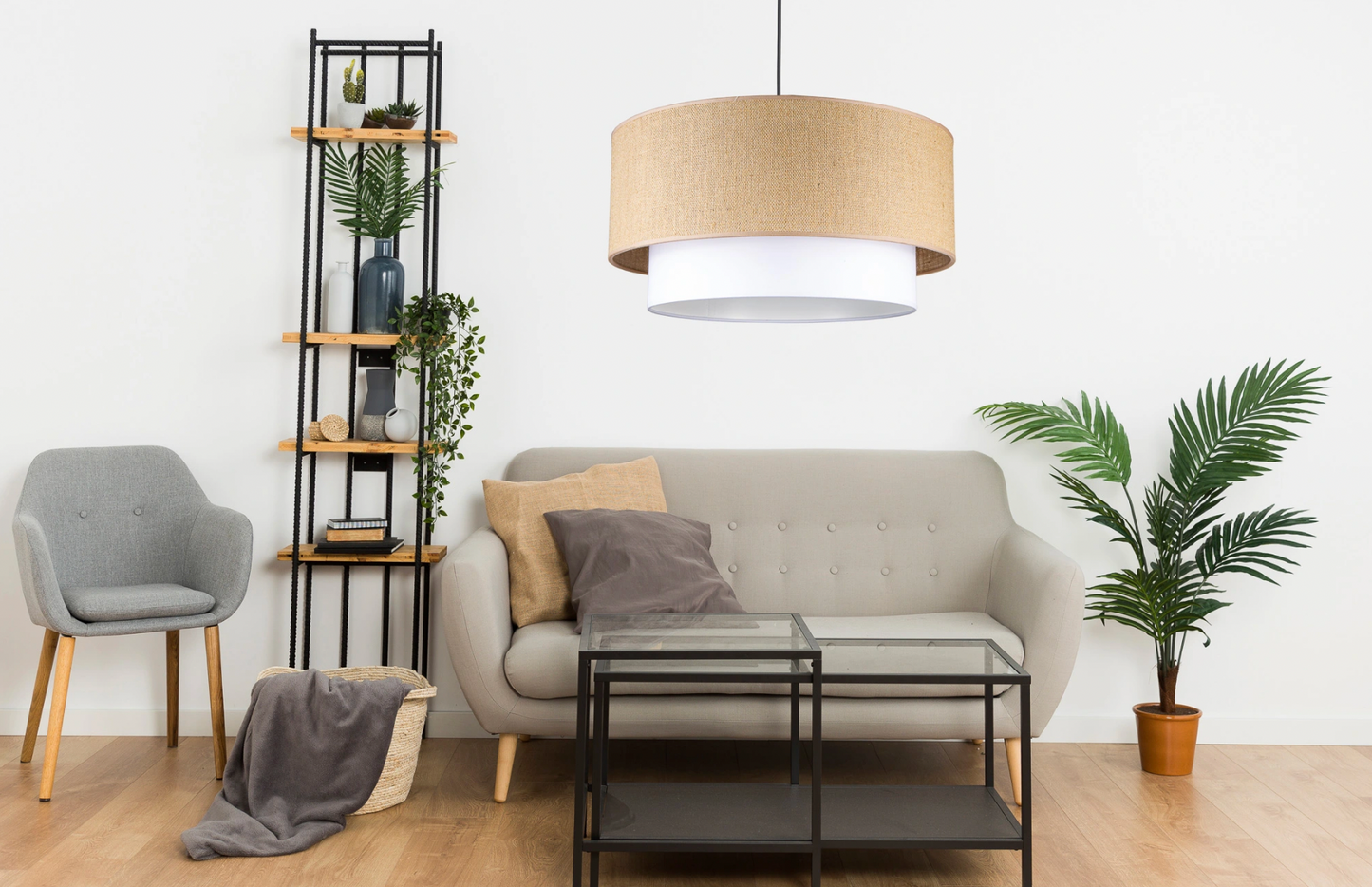 Moderne Deckenlampe aus gewebtem Jutematerial - Boho-Stil in Natural