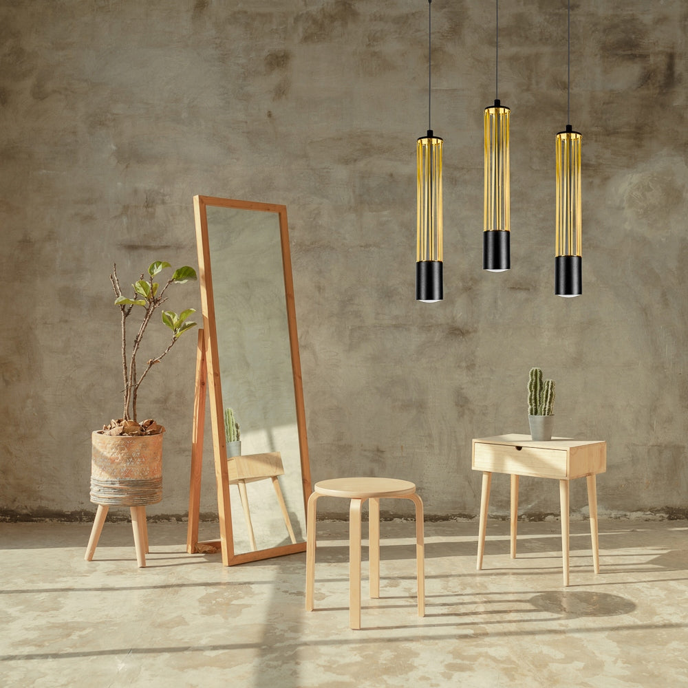 Pendelleuchte Hägenlampe Gold / Schwarz Draht-Lampe GU10 -2089-