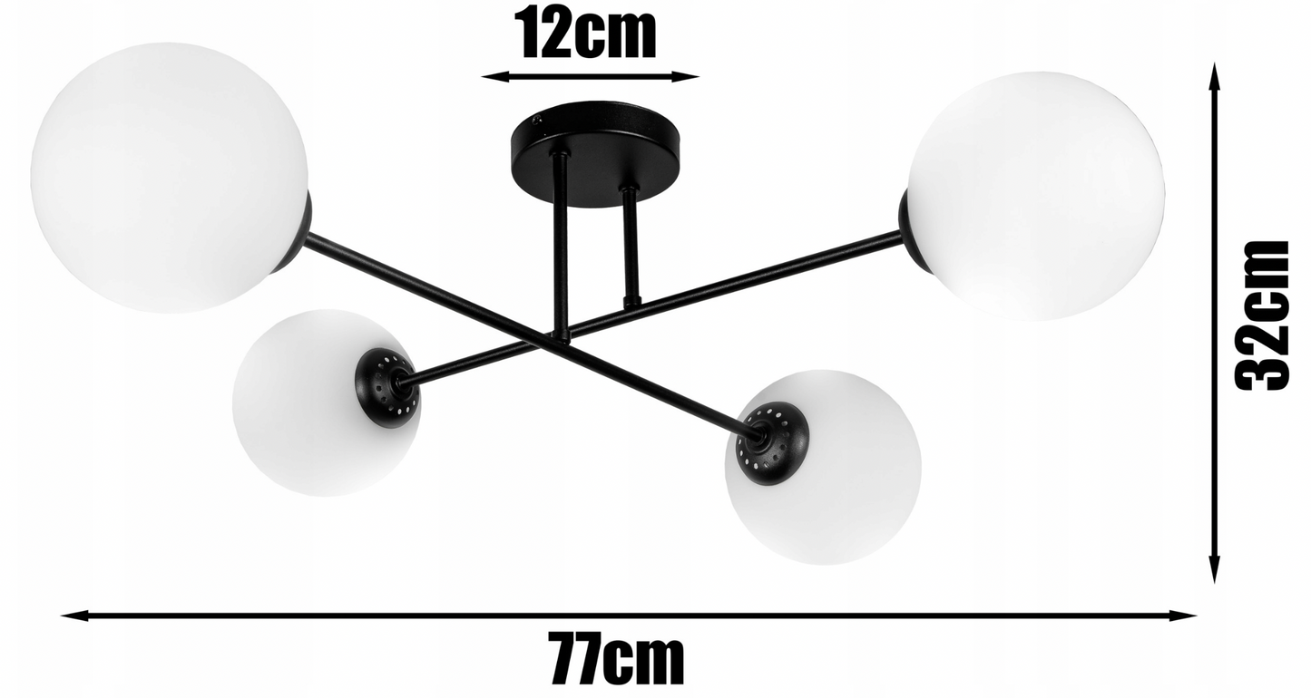 Deckenlampe Schwarz Weiß Kugel 4-Flammig