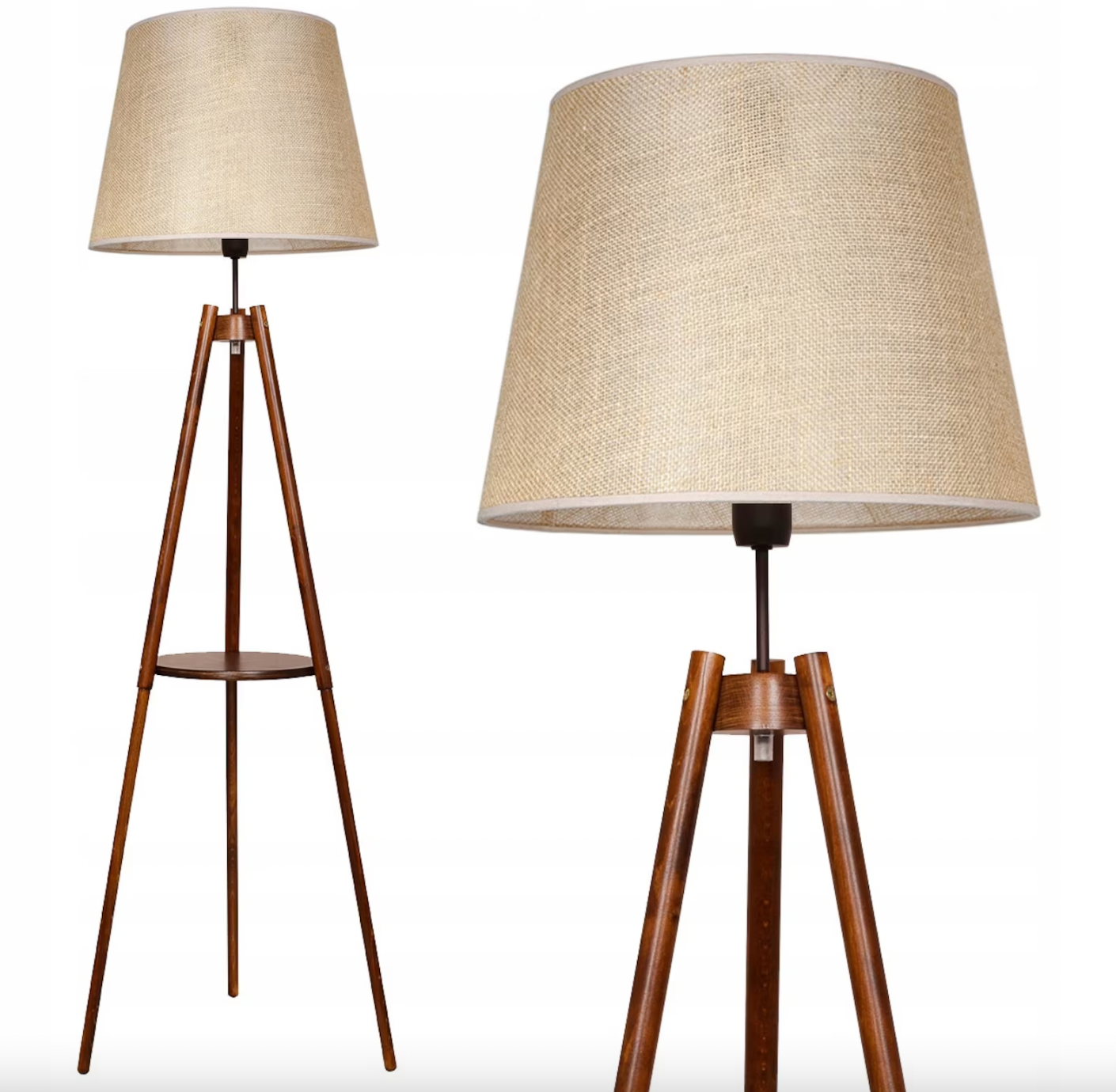 Stehleuchte mit Ablage Boho, Varianten - Natürliches Holz, Braunes Holz, Ebenholz