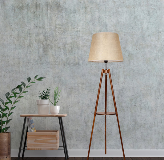 Stehleuchte mit Ablage Boho, Varianten - Natürliches Holz, Braunes Holz, Ebenholz