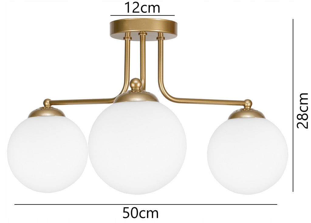 Stilvolle Deckenlampe im Loft-Design 3xE27 in Dunkelgold mit Matten Weißen Glaskugeln