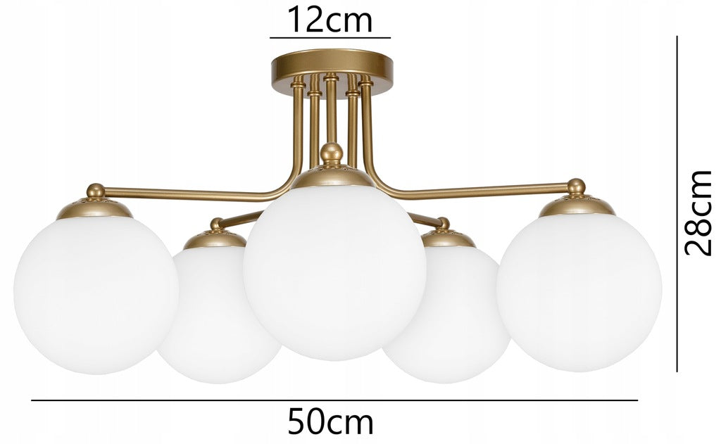 Moderne Deckenleuchte 5xE27 in Dunkelgold, mit Matten Weißen Glasschirmen, Loft-Stil, Industrielle Lampe, für Wohnzimmer, Schlafzimmer, Küche, Büro