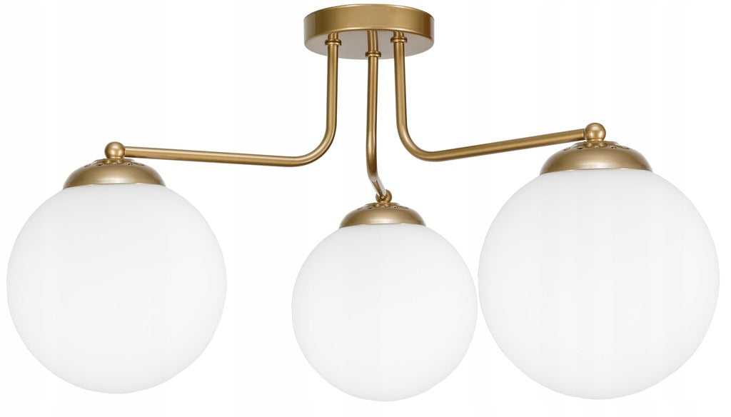 Stilvolle Deckenlampe im Loft-Design 3xE27 in Dunkelgold mit Matten Weißen Glaskugeln