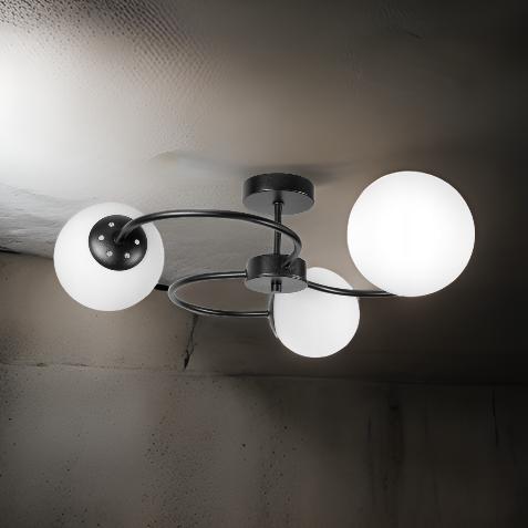 Moderne Schwarze Deckenleuchte Deckenlampe Loft 3xE27 mit Matten Weißen Schirmen