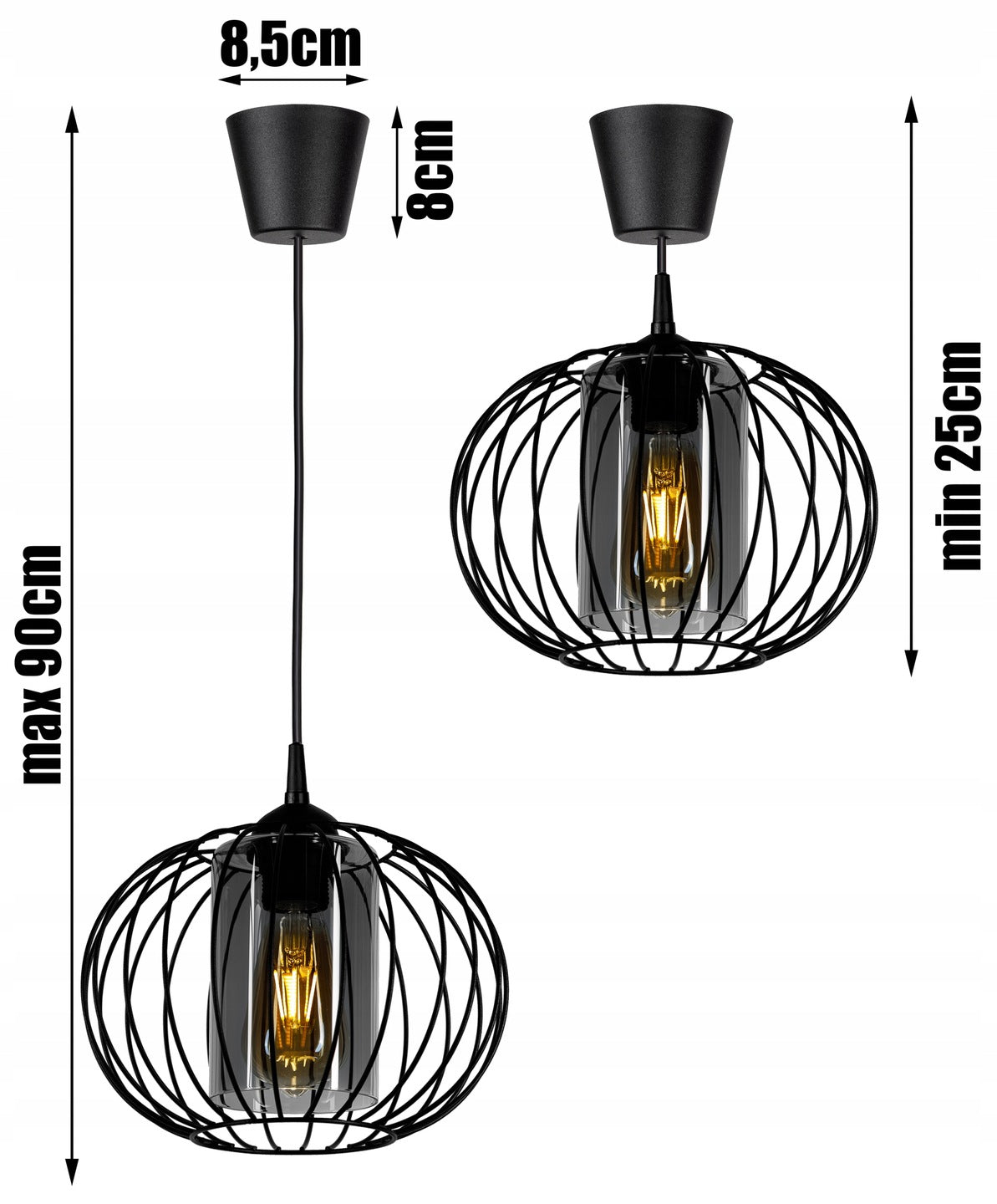 1-Flammig Moderne Glas-Hängelampe im Loft-Stil Schwarz