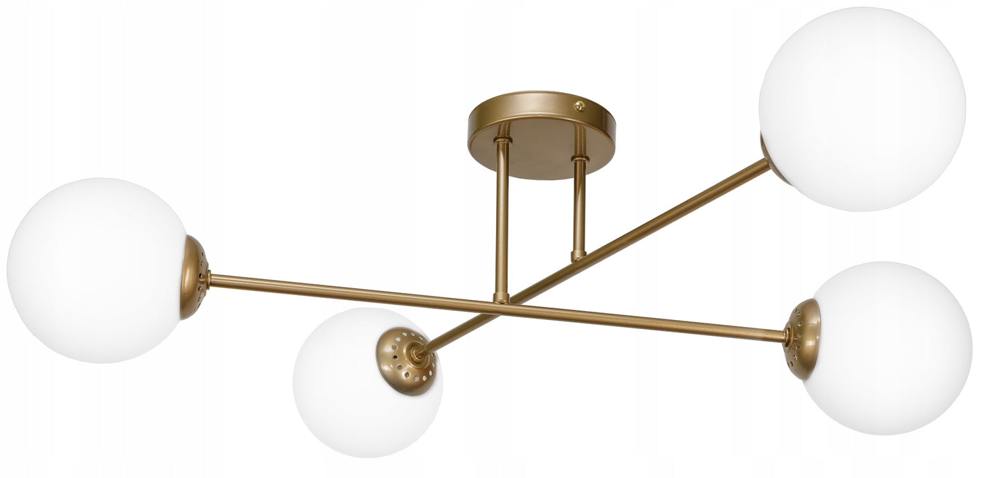 Moderne Goldene Deckenlampe Loft 4xE27 mit Matten Weißen Schirmen – Ideal für Wohnzimmer und Büros