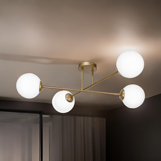 Moderne Goldene Deckenlampe Loft 4xE27 mit Matten Weißen Schirmen – Ideal für Wohnzimmer und Büros