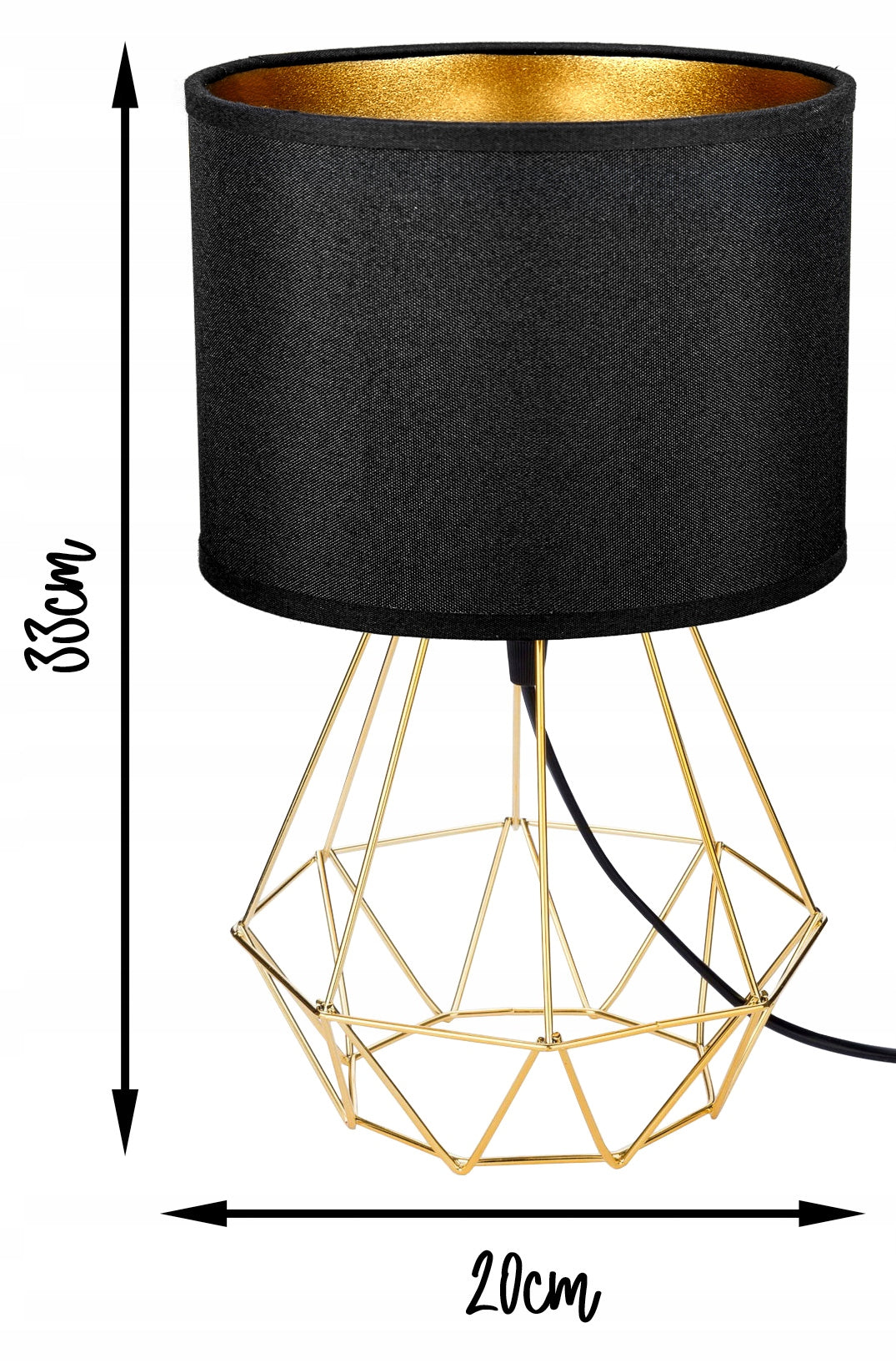 Moderne Tischlampe im Loft-Stil mit elegantem gschwarz-goldenen Schirm (Schwarz)