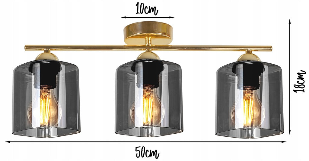 Moderne Deckenleuchte - Goldener Kronleuchter mit graphitfarbenen Lampenschirmen 3-Flammig 230V E27