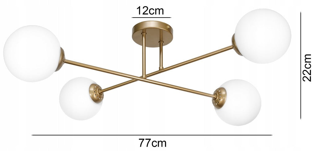 Moderne Goldene Deckenlampe Loft 4xE27 mit Matten Weißen Schirmen – Ideal für Wohnzimmer und Büros