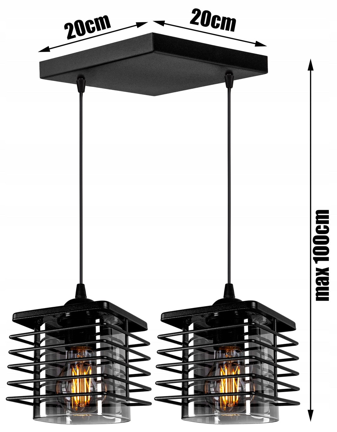 Hängeleuchte, Pendelleuchte, 230V, 2xE27 - schwarzes Metall, verstellbare Länge