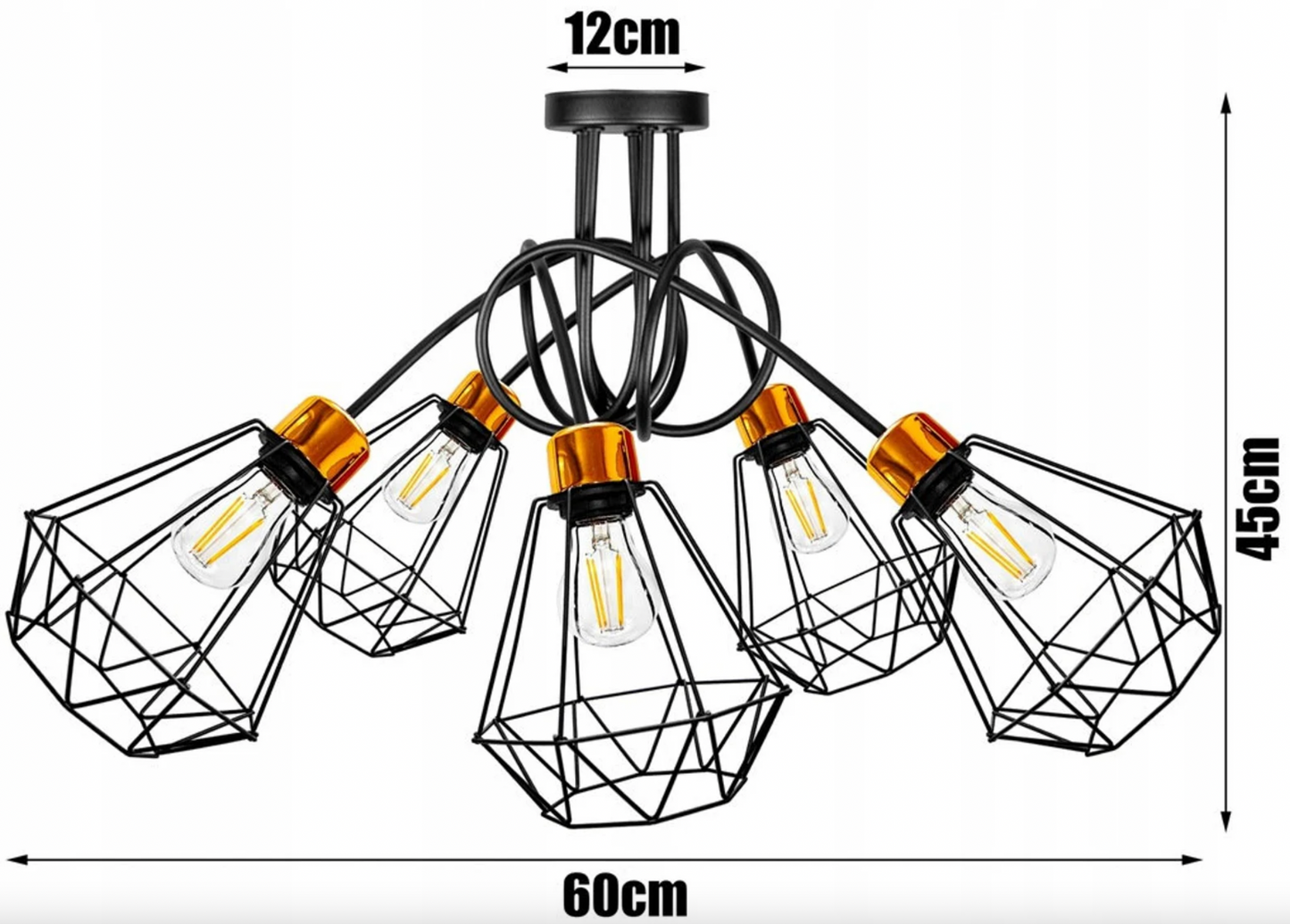 Moderne Deckenlampe in Schwarz-Kupfer für Wohnzimmer und Schlafzimmer - 5-flammig