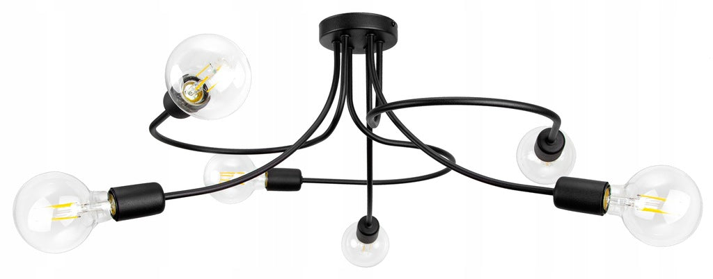 Schwarze Deckenlampe mit 6-Fl E27 Gewinde, 230V, 60W max. Wohnzimmer Loft Stil.