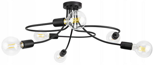 Schwarze Deckenlampe mit 6-Fl E27 Gewinde, 230V, 60W max. Wohnzimmer Loft Stil.